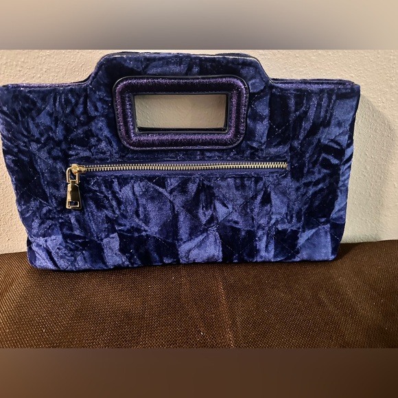 NWT I.n.c.International Concepts Juditth Handle Medium Velvet Clutch, Sapphire - Picture 2 of 6